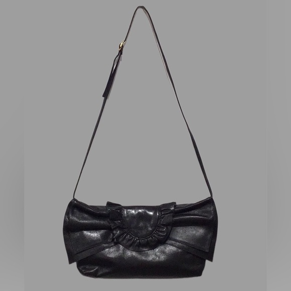 Vintage SUSAN GAIL Leather Clutch/Shoulder Bag with Large Bow Front Flap, Black - Picture 6 of 14